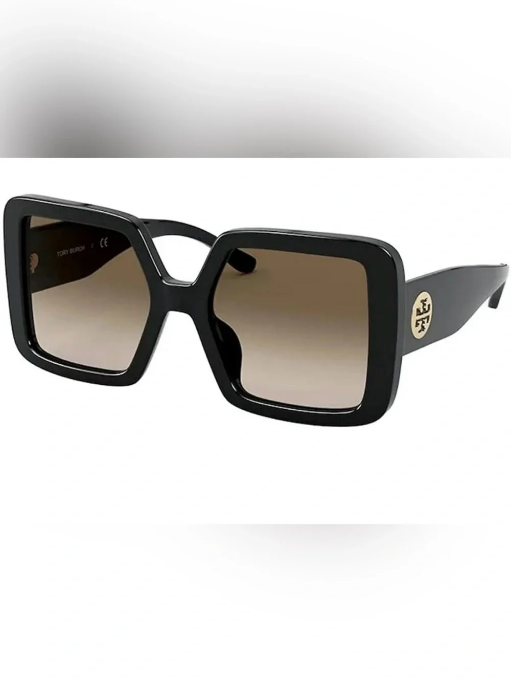 Tory Burch Black Oversized Square Sunglasses with Black Gradient Lenses